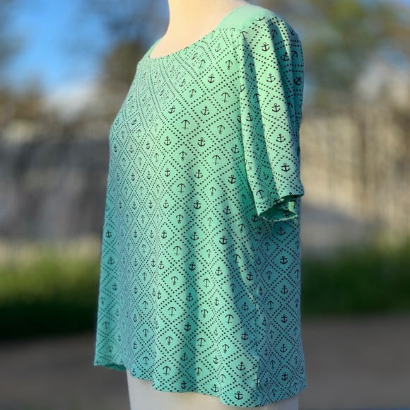 Croft & Barrow Light Teal Green & Navy Blue Nautical Short Sleeve Top ~ Size XL - Picture 4 of 8